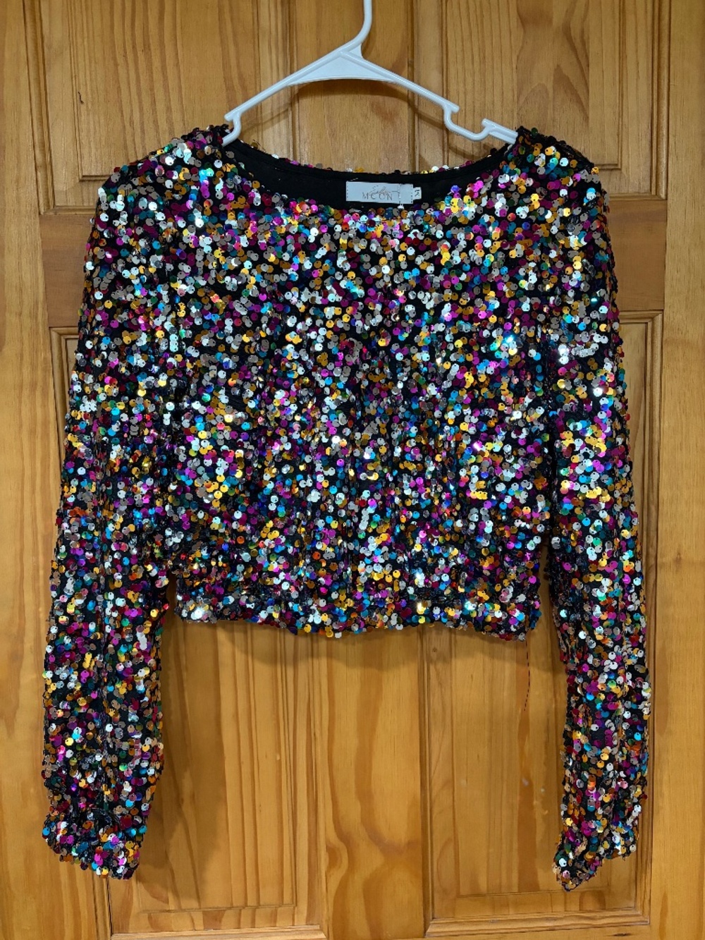 Multi colored sequined cropped top